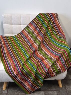 ANDEAN Colorful Striped Green Woven Tapestry